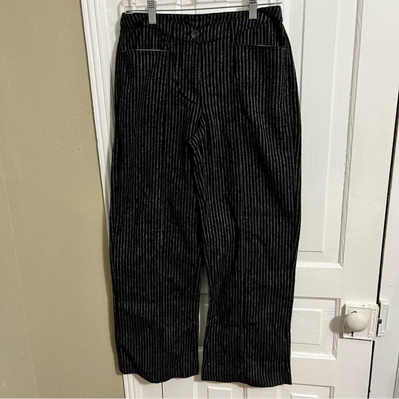 Sundance Andover Striped Linen Cotton Wide Leg Pants 4P 4 Petite Black V - Picture 1 of 8
